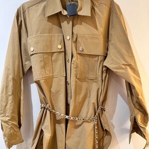 Maje Utility Shirt Jacket with Chain Belt
